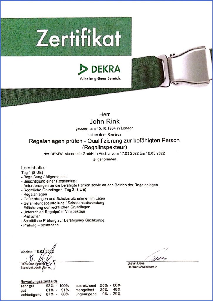 Qualifikation DEKRA Zertifikat